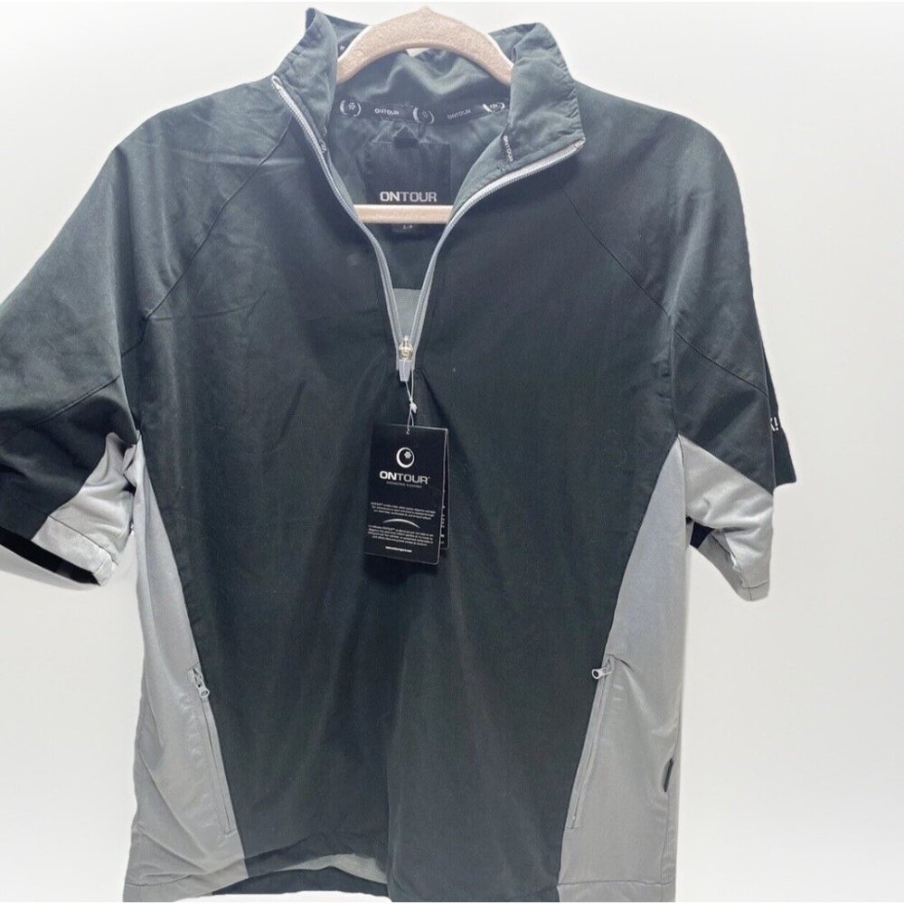 Small On Tour Zip Up Golf Shirt Wind & Water Resistant - Advertisement on Sleeve